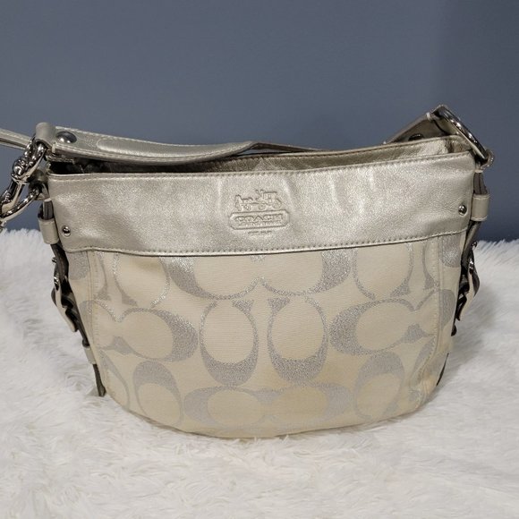 Coach Zoe Silver Cream Gray Metallic Purse 13671 Leather - Picture 1 of 6